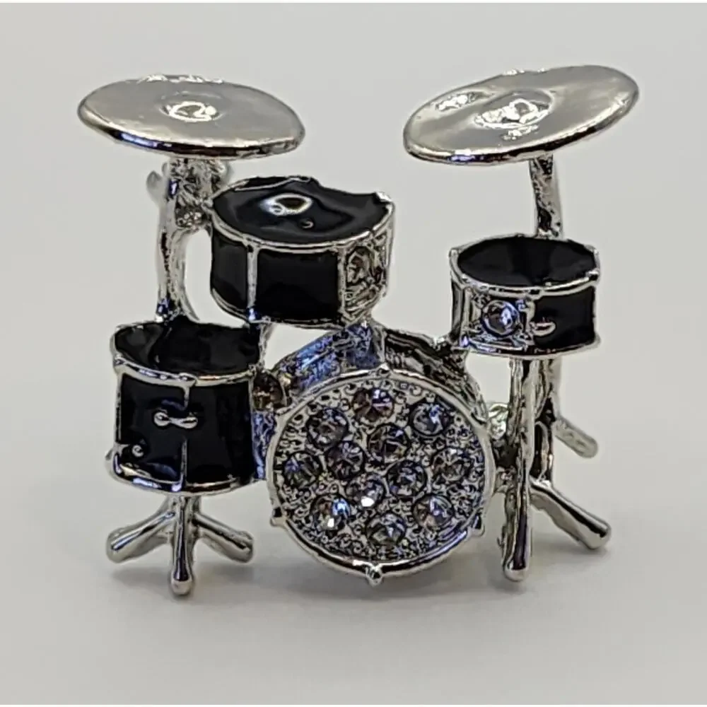 Drum Set Brooch Enamel & Rhinestones Musical Instrument Music Rock Band